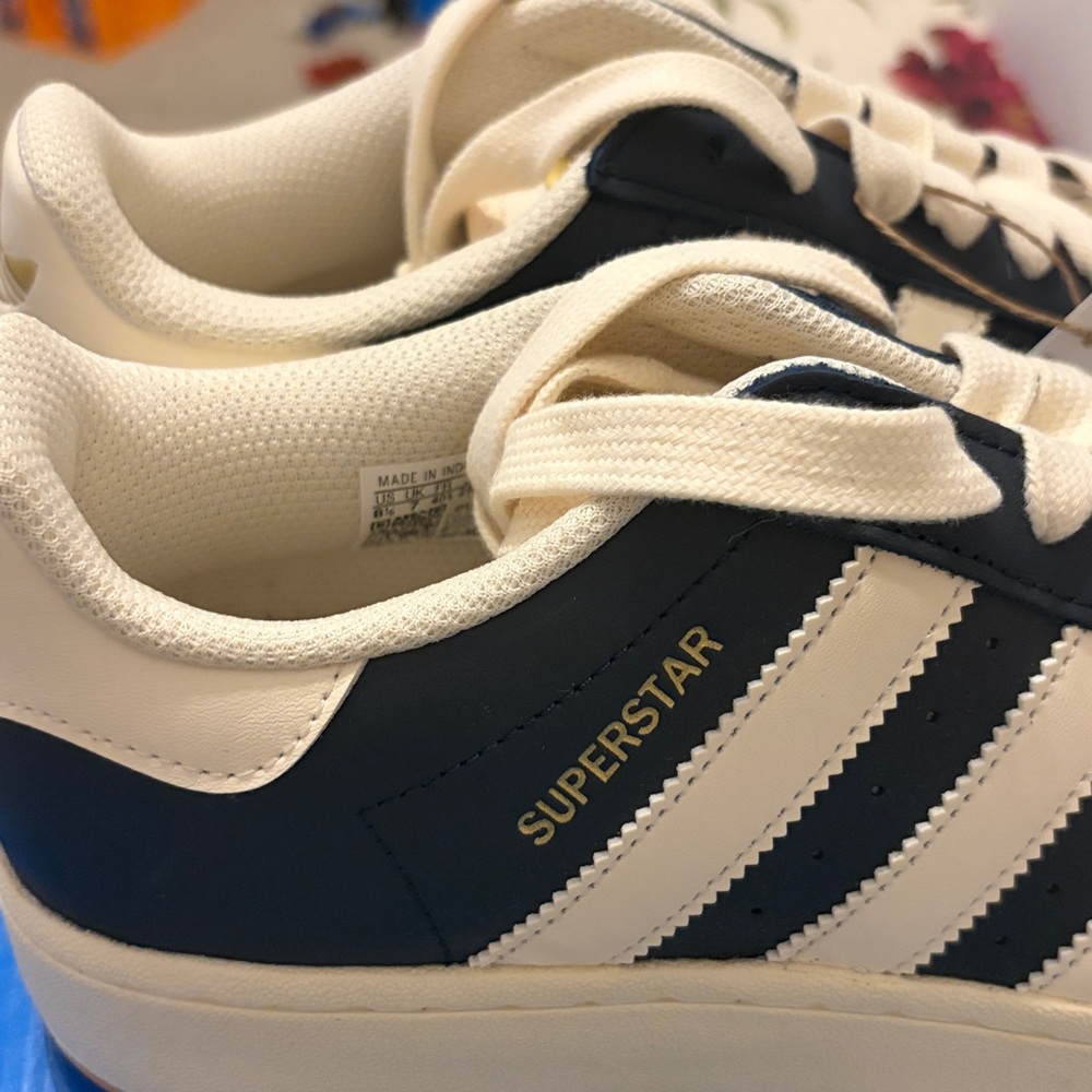 adidas Superstar Navy Blue and White Women's Sneakers - Picture 7 of 8